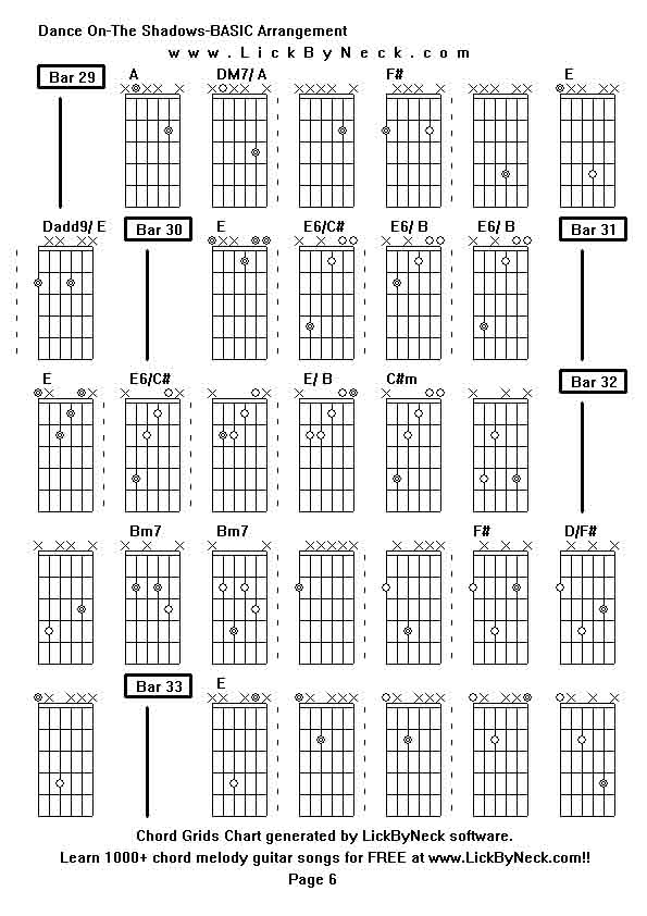 Chord Grids Chart of chord melody fingerstyle guitar song-Dance On-The Shadows-BASIC Arrangement,generated by LickByNeck software.